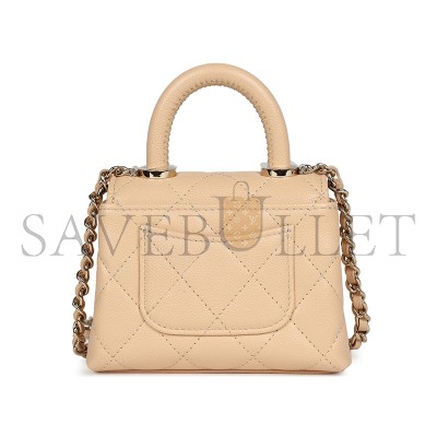 CHANEL MASTER CAVIAR NANO COCO TOP HANDLE FLAP BAG LIGHT GOLD HARDWARE LIGHT BEIGE AP4245 (11*9*5cm)